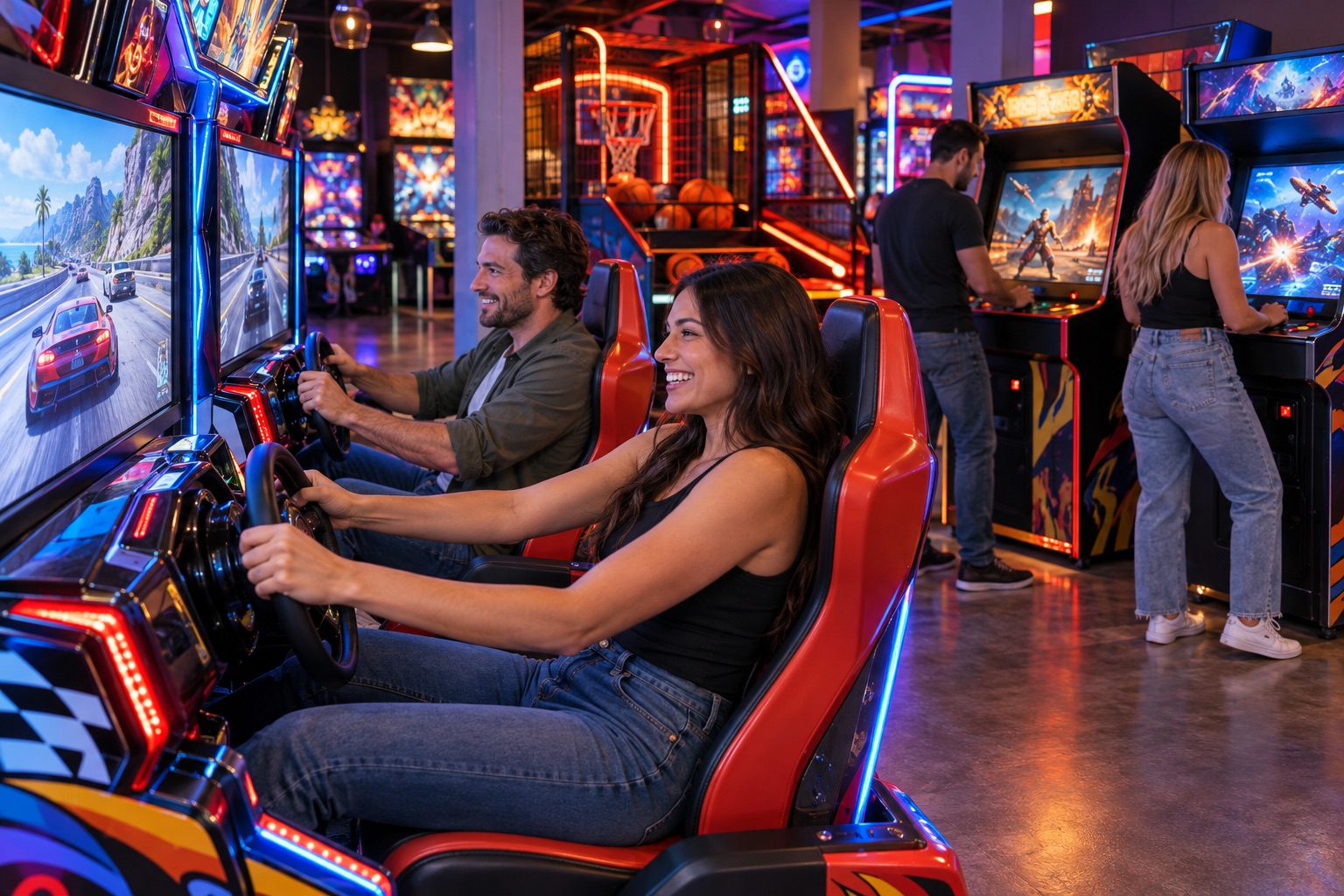 Volwassenen spelen in de arcade