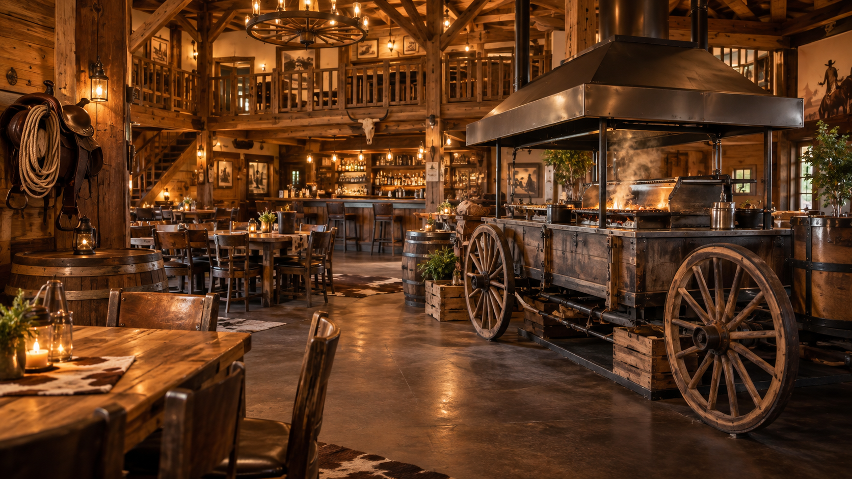 Eindrücke aus einem Saloon mit Cowboywagen und Grill